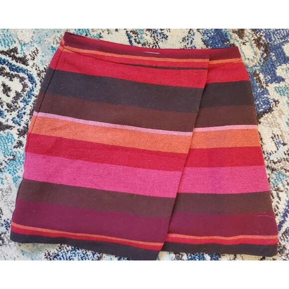 Ann Taylor LOFT Pink Red Orange Brown Striped Wrap Skirt Sz 6 Southwest Mod - Picture 2 of 9